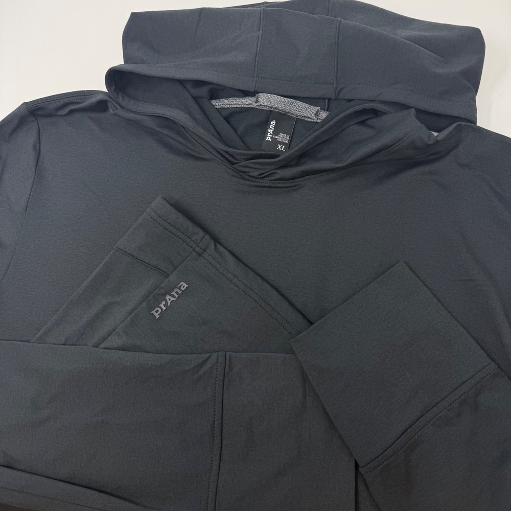 Prana Breathe Hoodie Mens XL Charcoal Gray Active Pullover Performance Thumbhole